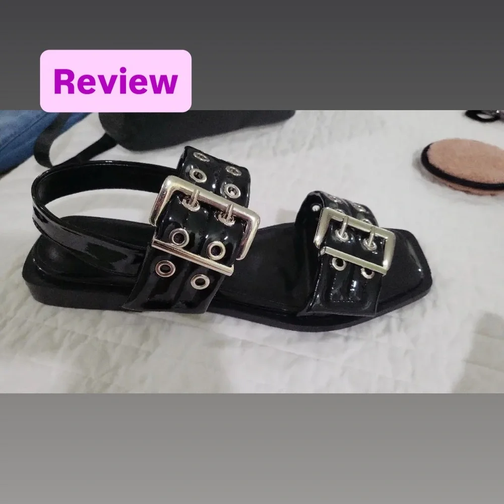NEW - Women'S Square‎ Head Open Toe Wide Buckles Slingback Block Heels Summer